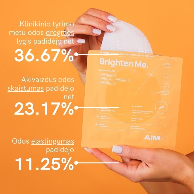 Greito poveikio skaistinanti lakštinė veido kaukė su vitaminu C AIMX „Brighten Me“